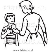 June 18th, 2014: Illustration of a Mom Giving Son Money - Retro Black and White Version by Al